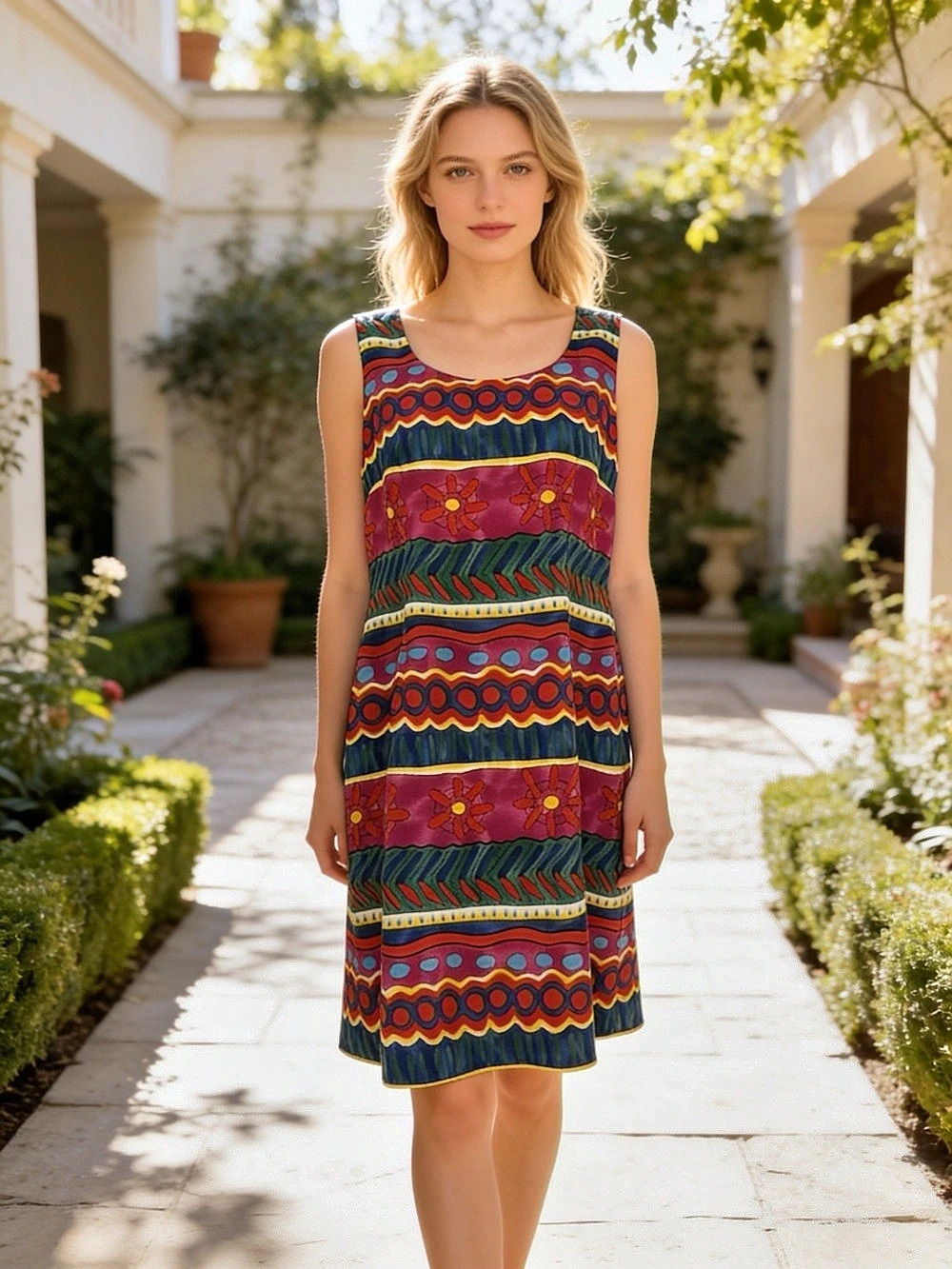 Jessica Howard Vintage 90s Colorful Geometric Floral Sleeveless Mini Dress Size